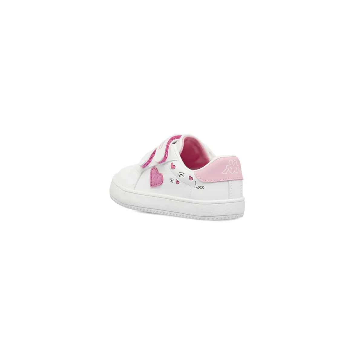 Sneakers Primi passi bambina bianche Kappa con strappo e inserti cuori