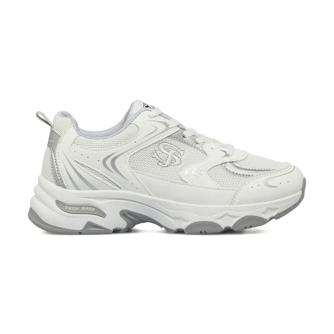 Sneakers retrò bianche da Donna con dettagli argento Swish Jeans