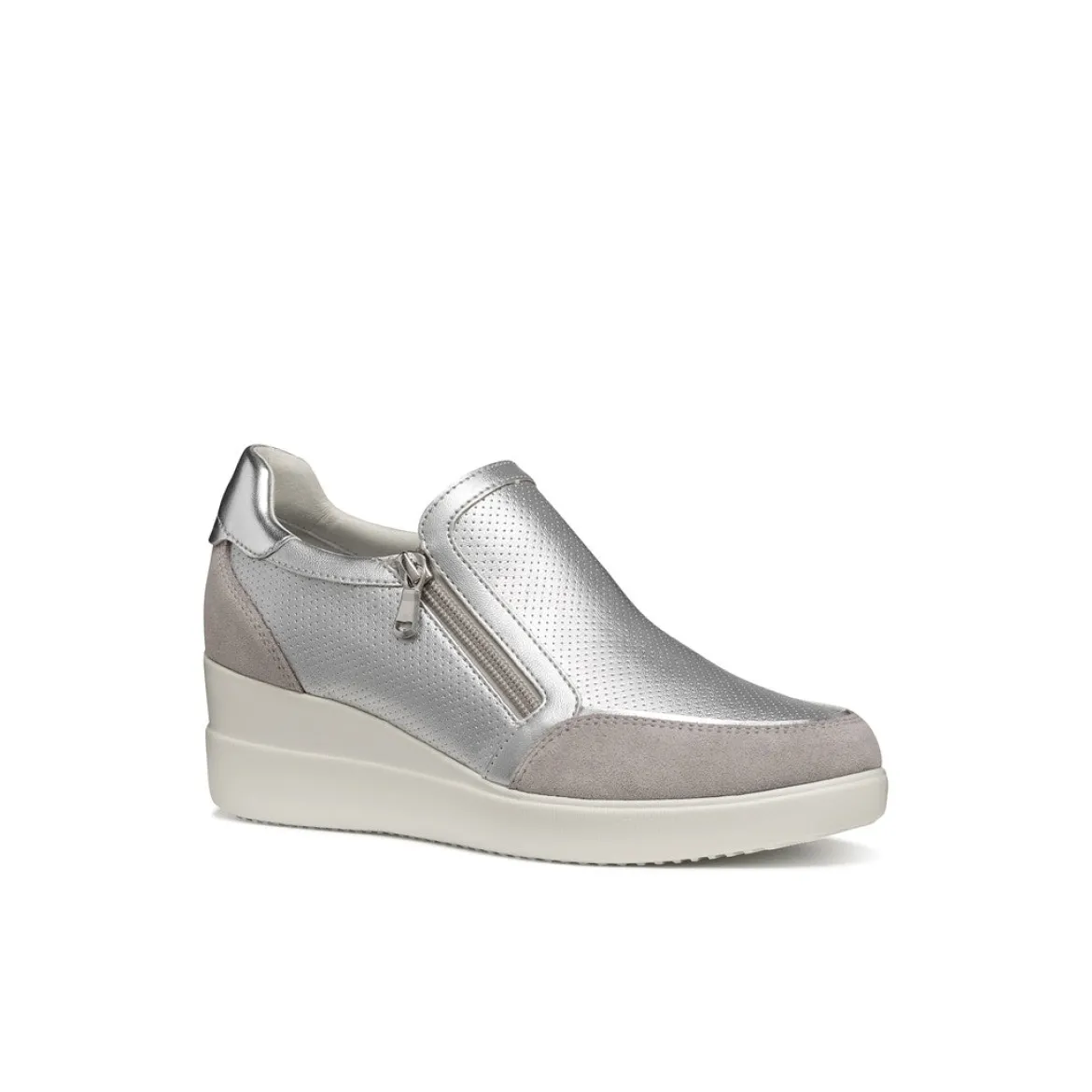 Sneakers slip-on traspiranti argento Donna con zeppa Geox Stardust