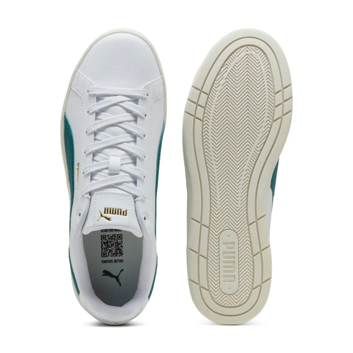 Sneakers sportive da Uomo bianche con banda verde Puma Court Classico