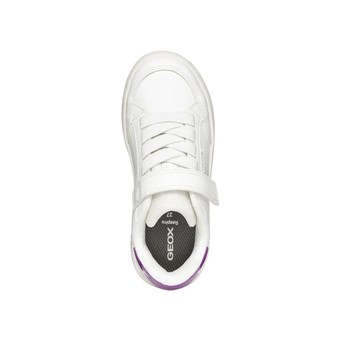 Sneakers traspiranti bianche Bambina con strappo e inserto viola Geox