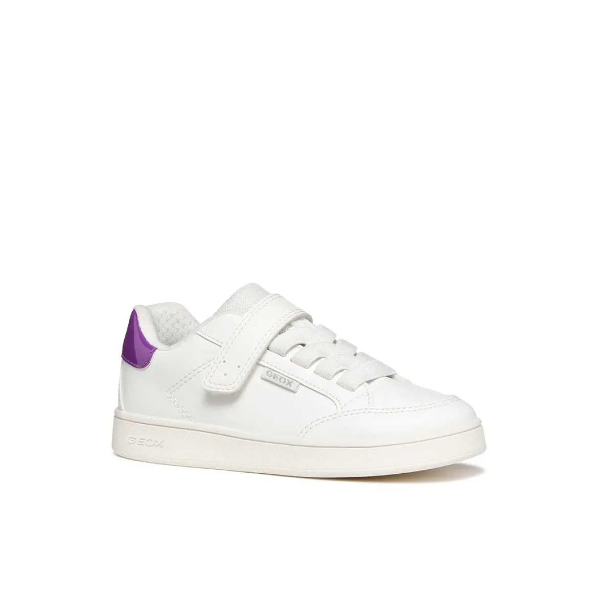 Sneakers traspiranti bianche Bambina con strappo e inserto viola Geox