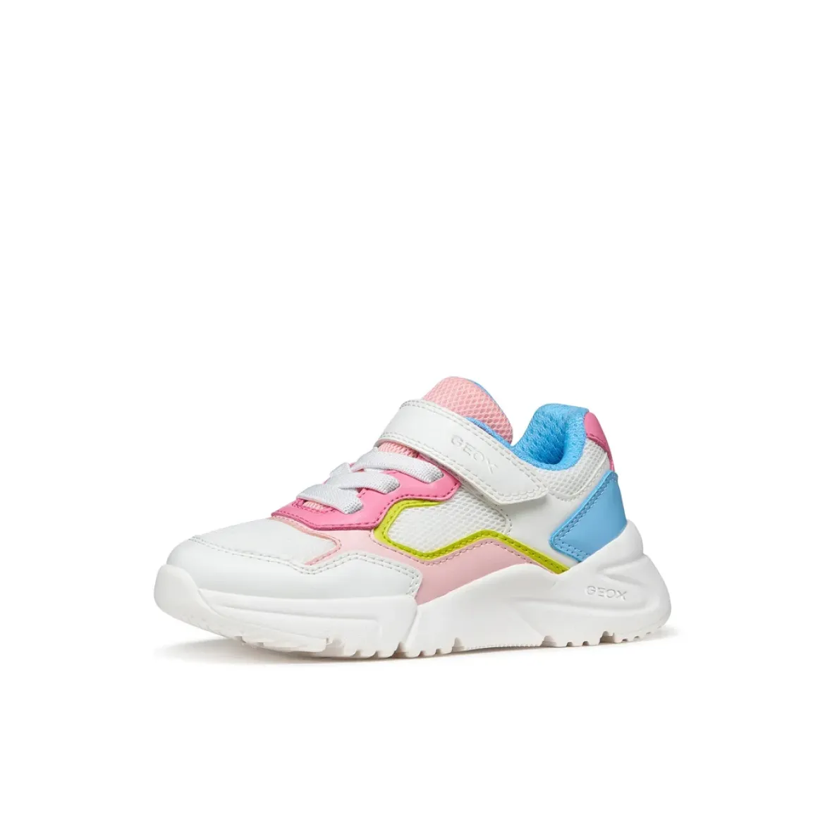 Sneakers traspiranti bianche e multicolor da Ragazza con strappo Geox