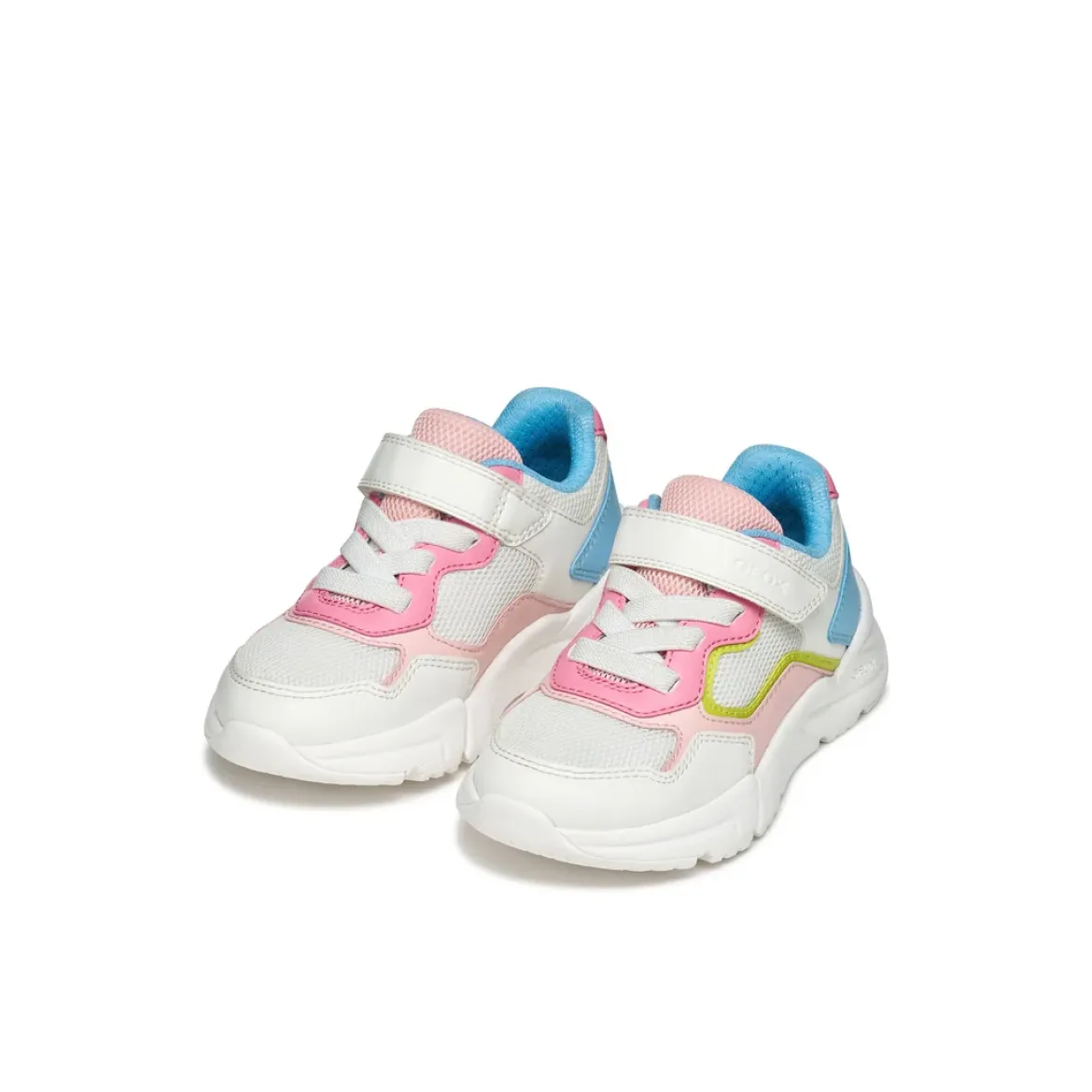 Sneakers traspiranti bianche e multicolore da Bambina con strappo Geox