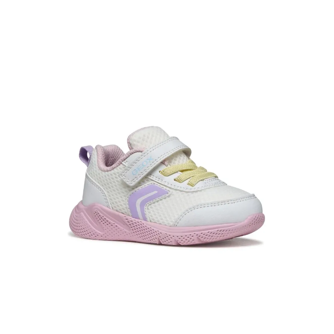 Sneakers traspiranti bianche e rosa da Bambina in tessuto mesh Geox