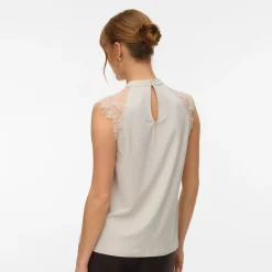 Top smanicato elegante da Donna beige con inserti in pizzo Vero Moda