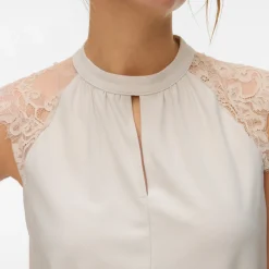 Top smanicato elegante da Donna beige con inserti in pizzo Vero Moda