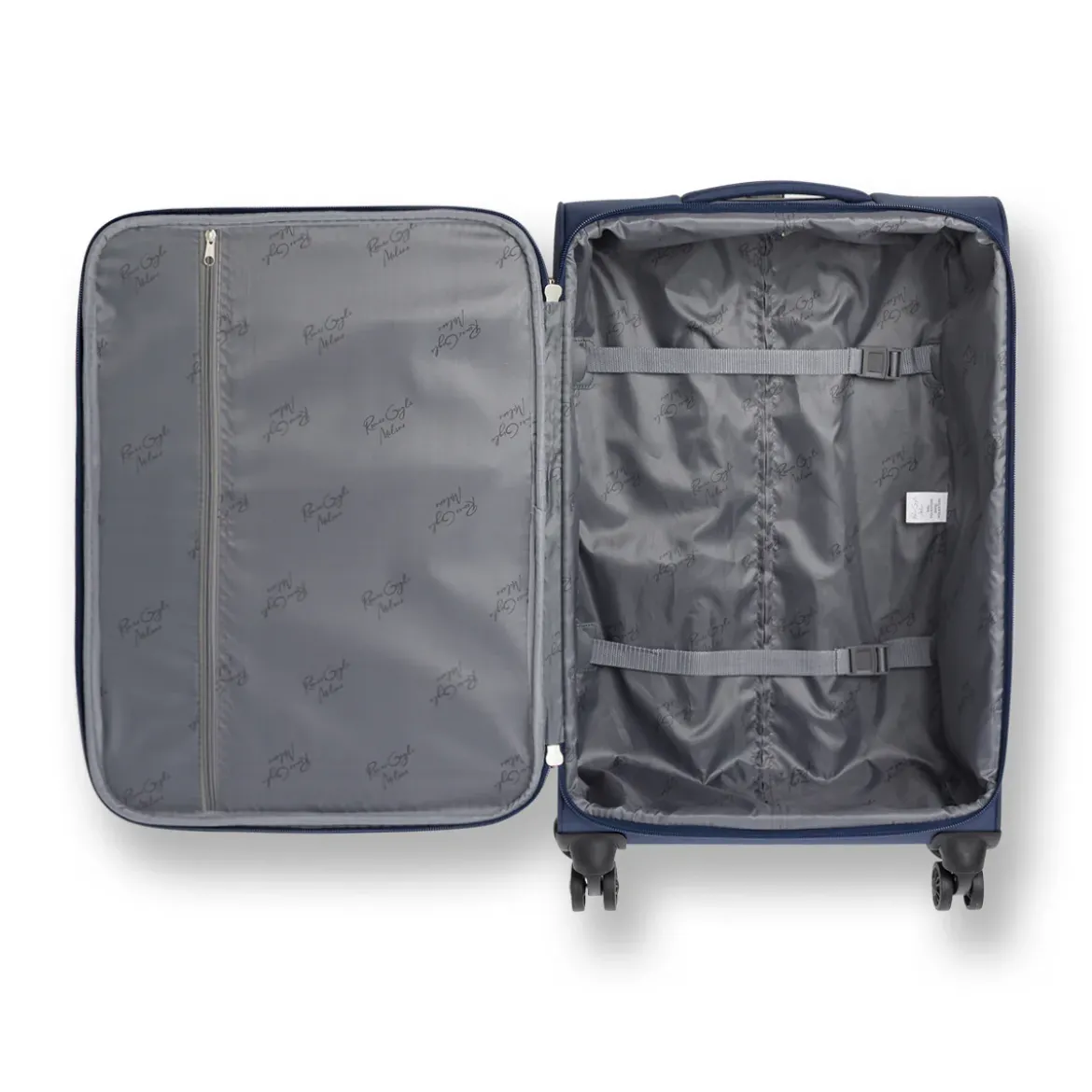 Trolley medio in tessuto blu e ocra Romeo Gigli Milano