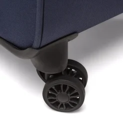 Trolley piccolo in tessuto blu con inserti ocra Romeo Gigli Milano
