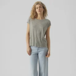 T-shirt a righe verdi e bianche da Donna con girocollo Vero Moda