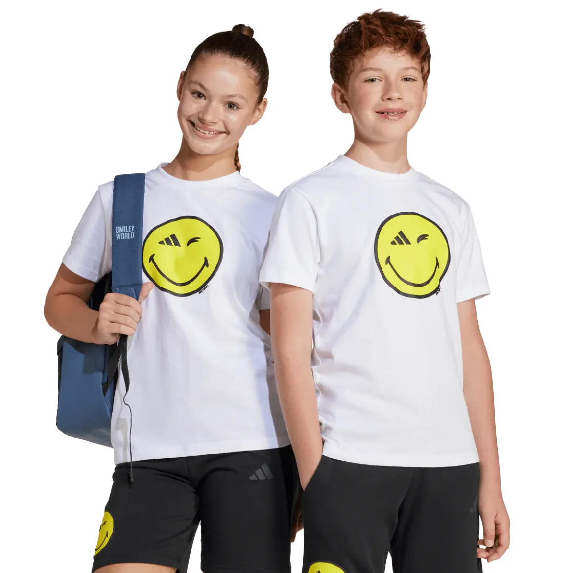 T-shirt bianca da Ragazzo con Smiley giallo adidas