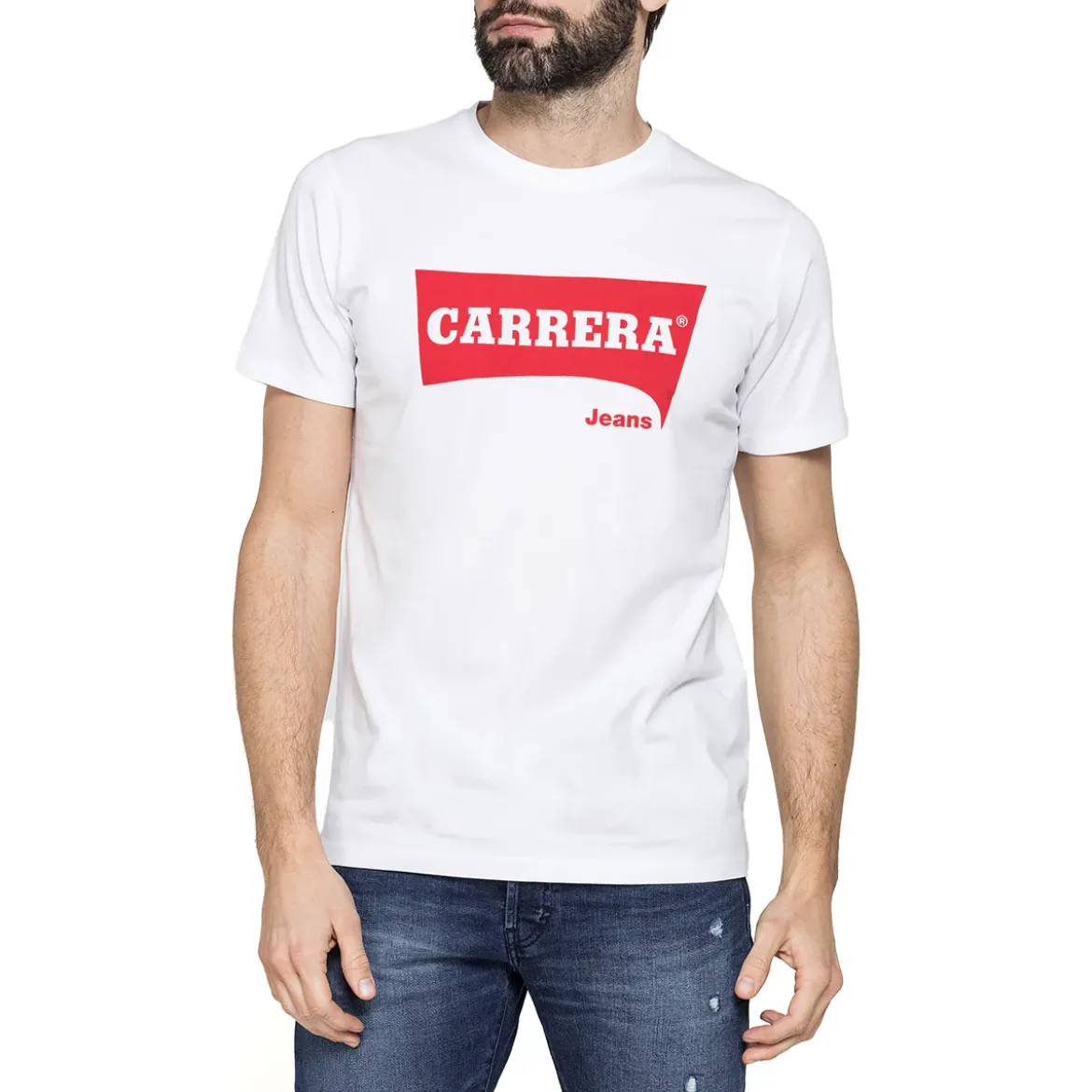 T-shirt bianca da Uomo in morbido cotone con logo rosso Carrera Jeans