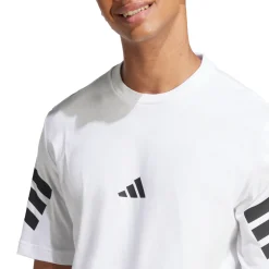 T-shirt bianca Uomo in cotone con logo e strisce sulle maniche adidas