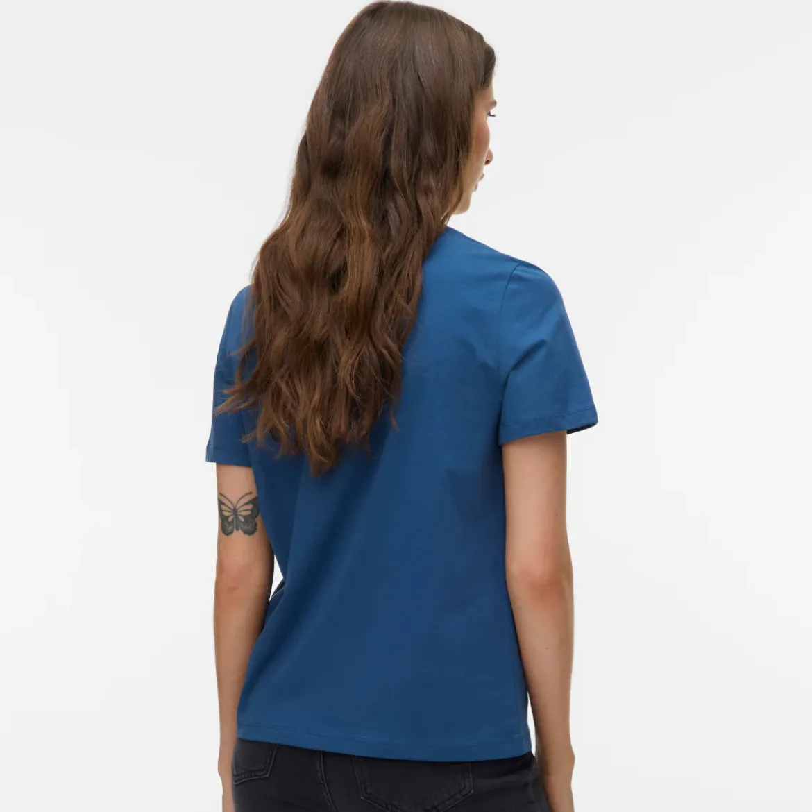 T-shirt blu da Donna con cuore rosso ricamato Vero Moda
