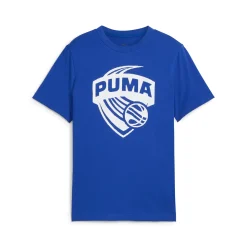 T-shirt blu da ragazzo con maxi Logo bianco e grafica Sportiva Puma Basketball