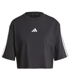 T-shirt crop da donna nera con logo bianco adidas