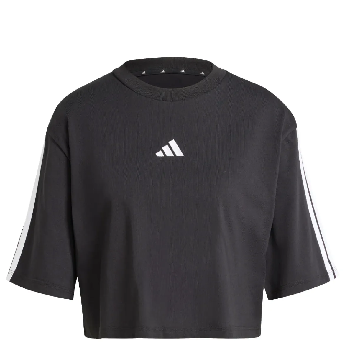 T-shirt crop da donna nera con logo bianco adidas