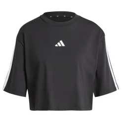 T-shirt crop da donna nera con logo bianco adidas