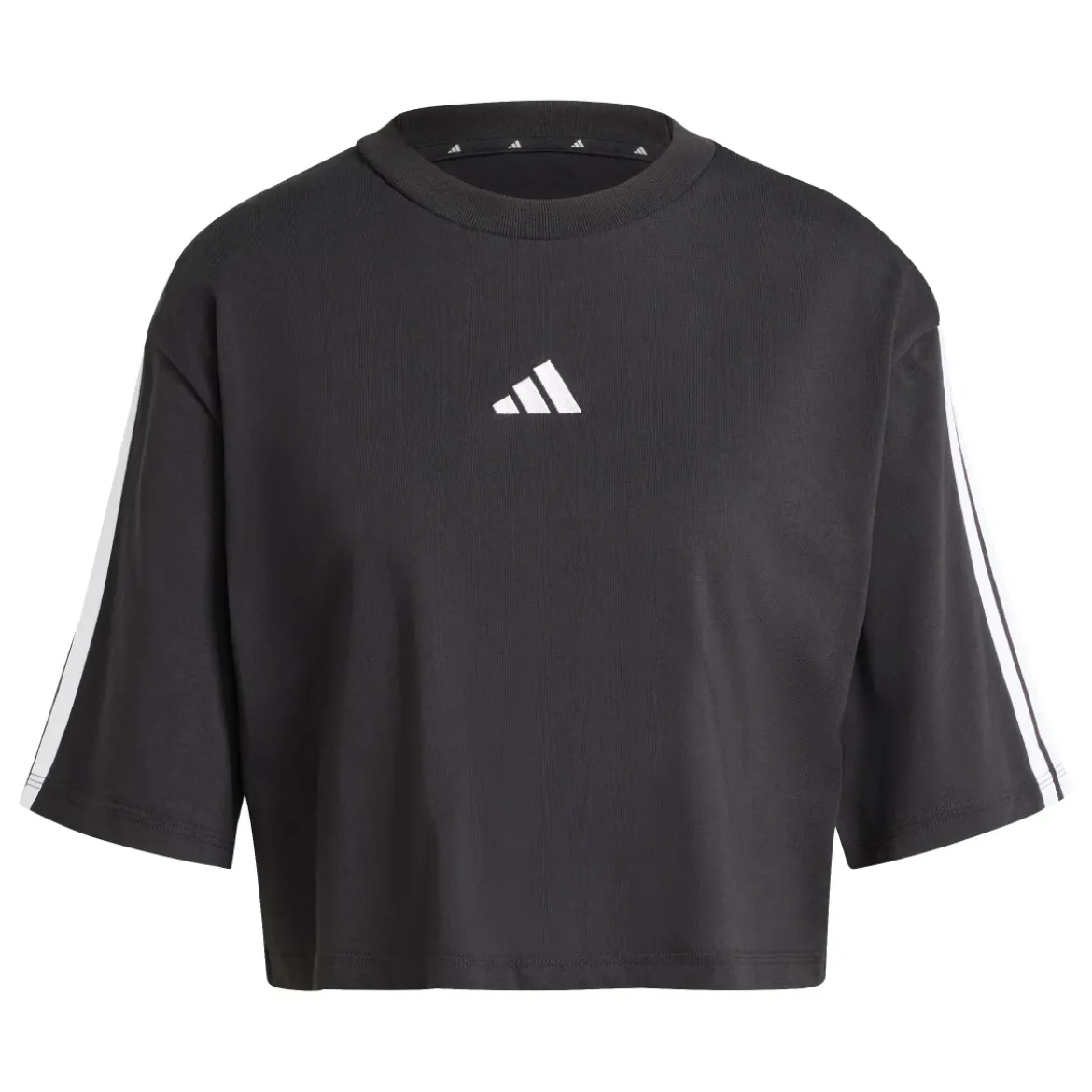 T-shirt crop da donna nera con logo bianco adidas