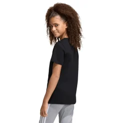 T-shirt da bambina nera con stampa leopardata sul logo adidas