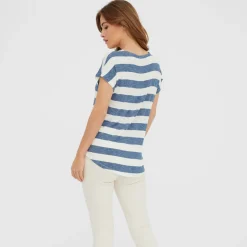 T-shirt da Donna a righe bianco e blu con girocollo Vero Moda