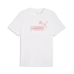 T-shirt da uomo bianca Puma con logo rosso dal design geometrico