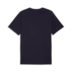 T-shirt da uomo blu in cotone con logo frontale rosso e bianco Puma