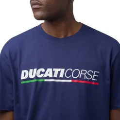 T-shirt da uomo blu navy in cotone con logo e stampa Ducati Corse