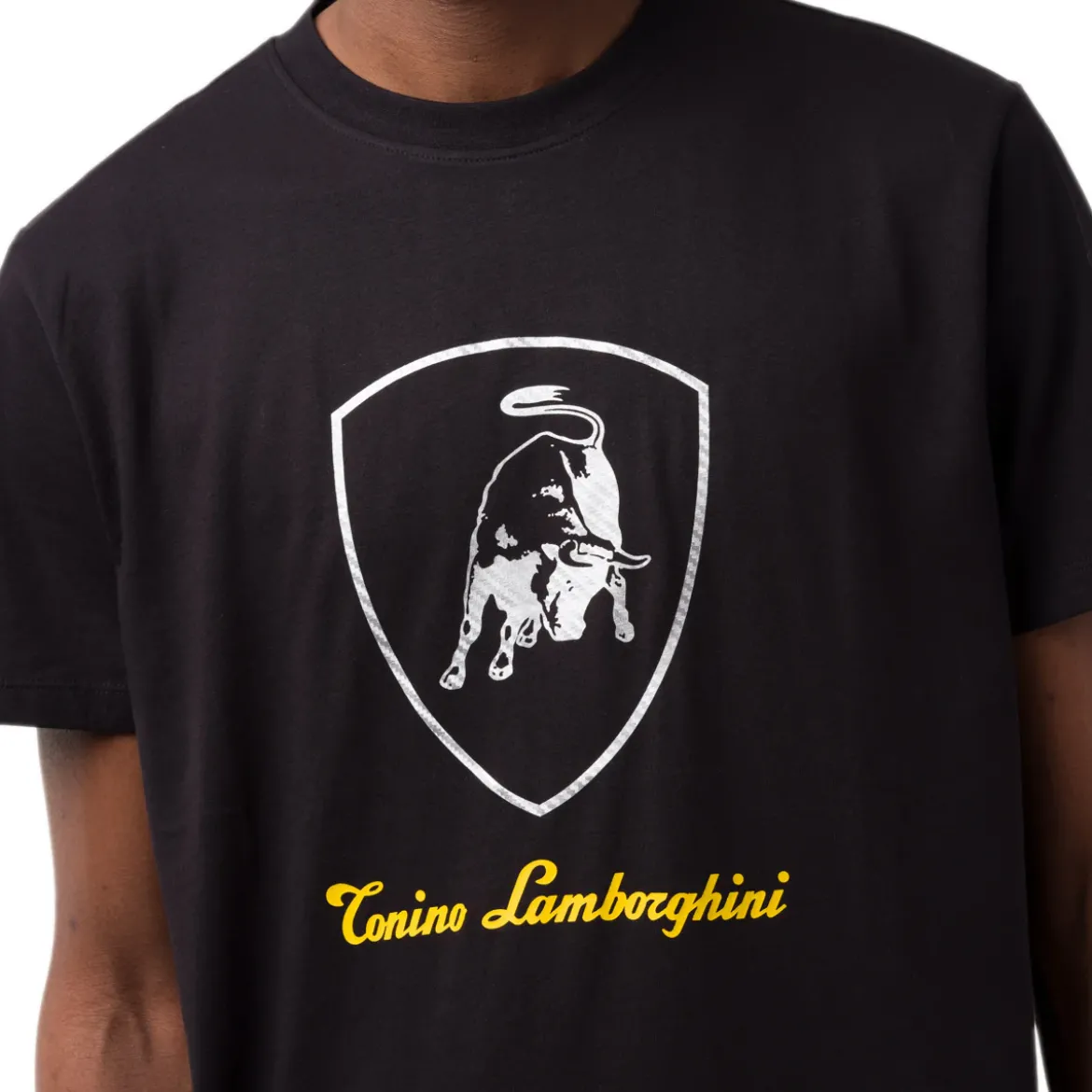 T-shirt da uomo nera con dettaglio stampa argento Tonino Lamborghini