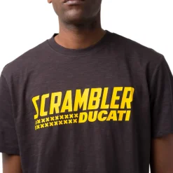 T-shirt da uomo nera con dettaglio stampa gialla Ducati Scrambler