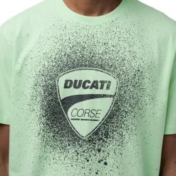 T-shirt da uomo verde chiaro in cotone con logo e stampa Ducati Corse