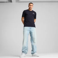 T-shirt design minimal da uomo blu Puma con logo bianco sul petto