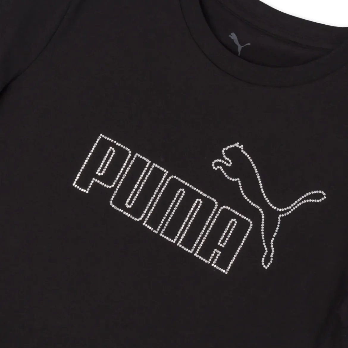 T-shirt Nera da Donna girocollo con logo in strass Puma