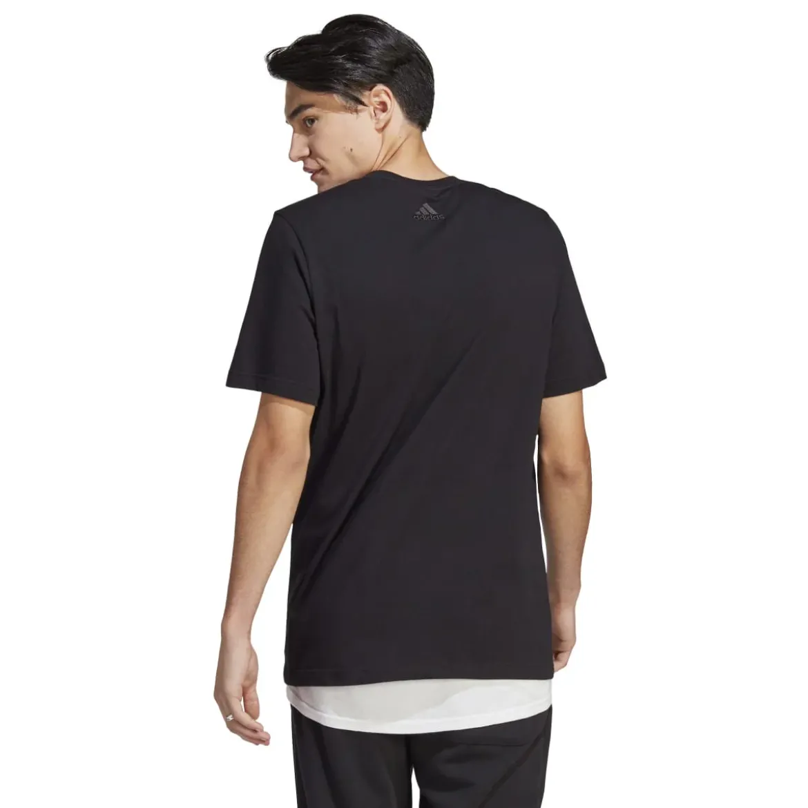T-shirt nera da uomo Essentials Single Jersey Linear Embroidered Logo adidas