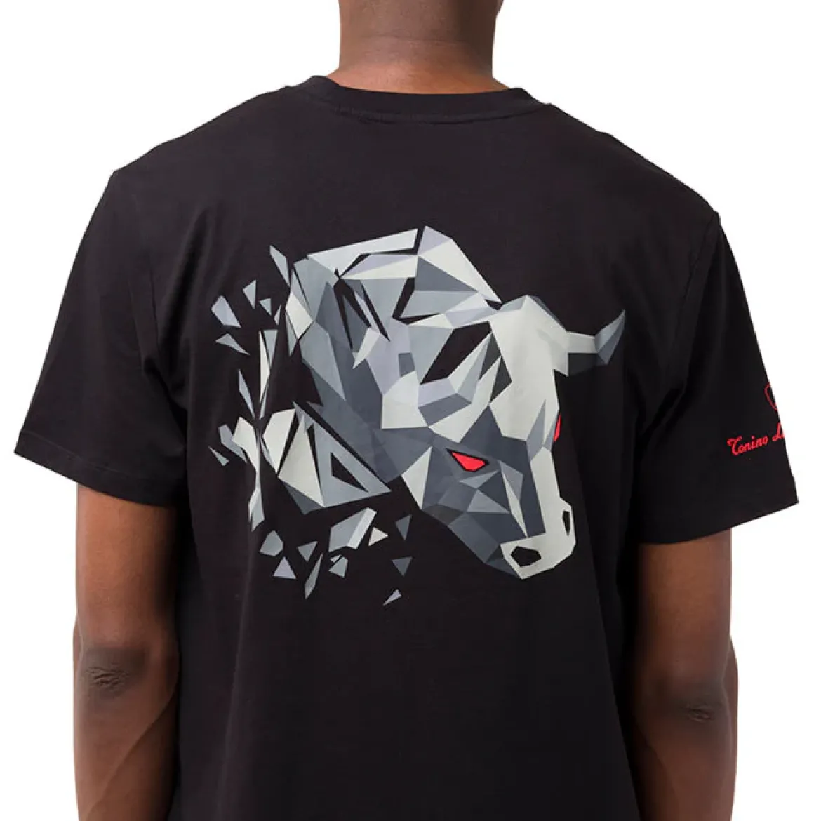 T-shirt nera da uomo in cotone con stampa toro 3D sul retro Tonino Lamborghini