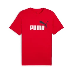 T-shirt rossa da Uomo in cotone con logo frontale in contrasto Puma
