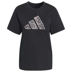 T-shirt sportiva nera da Donna con logo leopardato a contrasto adidas