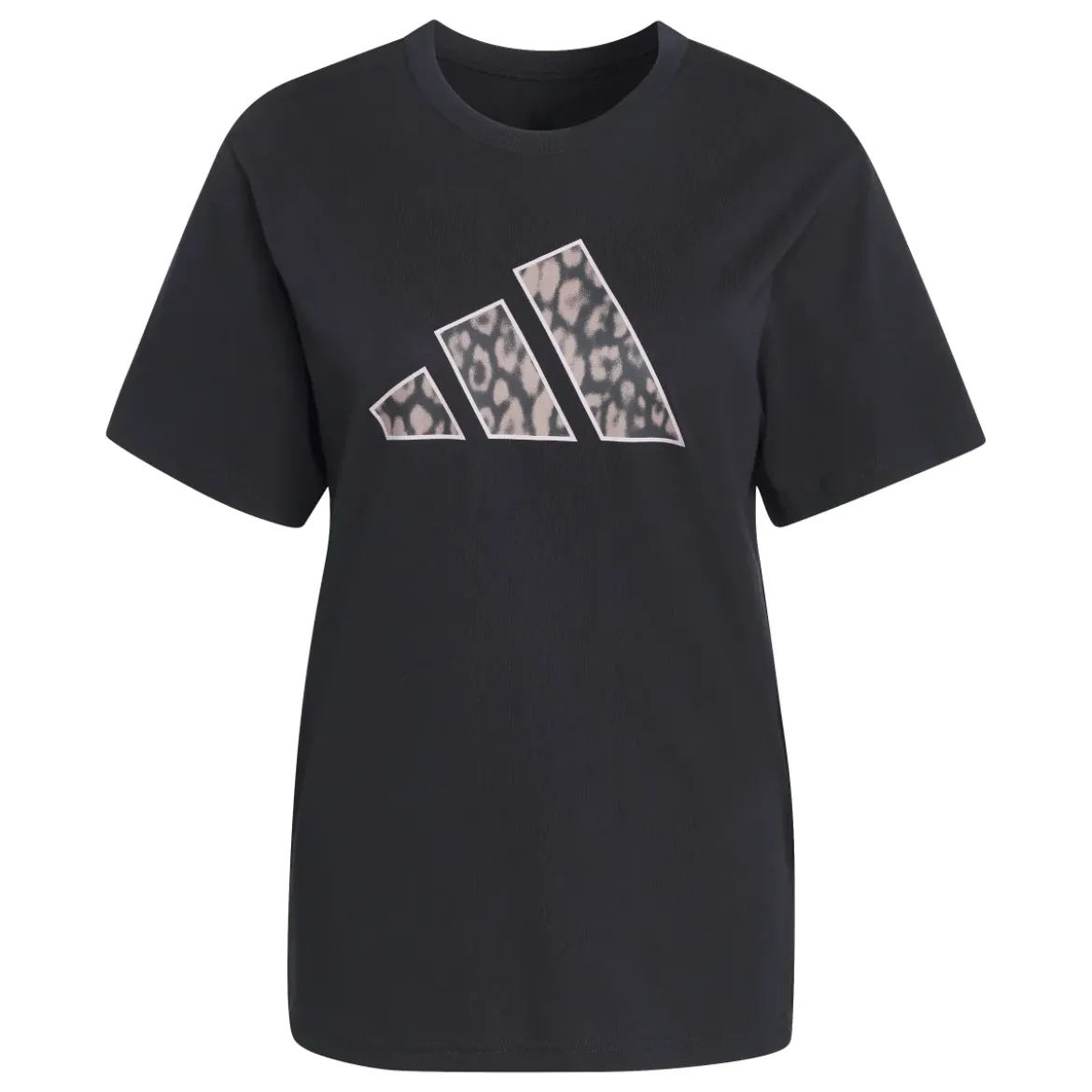 T-shirt sportiva nera da Donna con logo leopardato a contrasto adidas