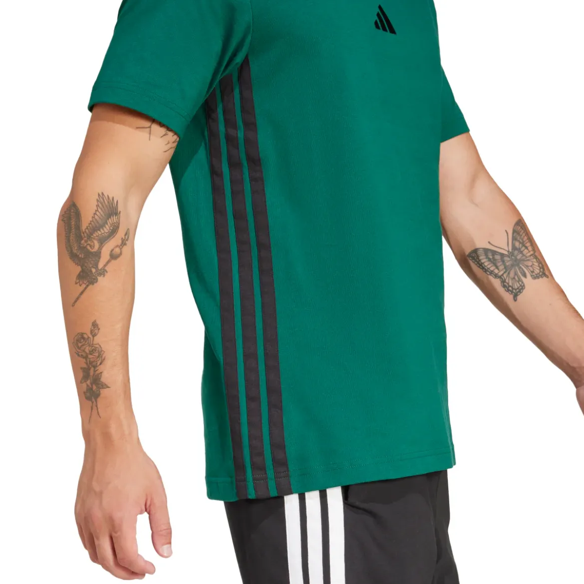 T-shirt verde scuro da Uomo con logo e strisce laterali adidas