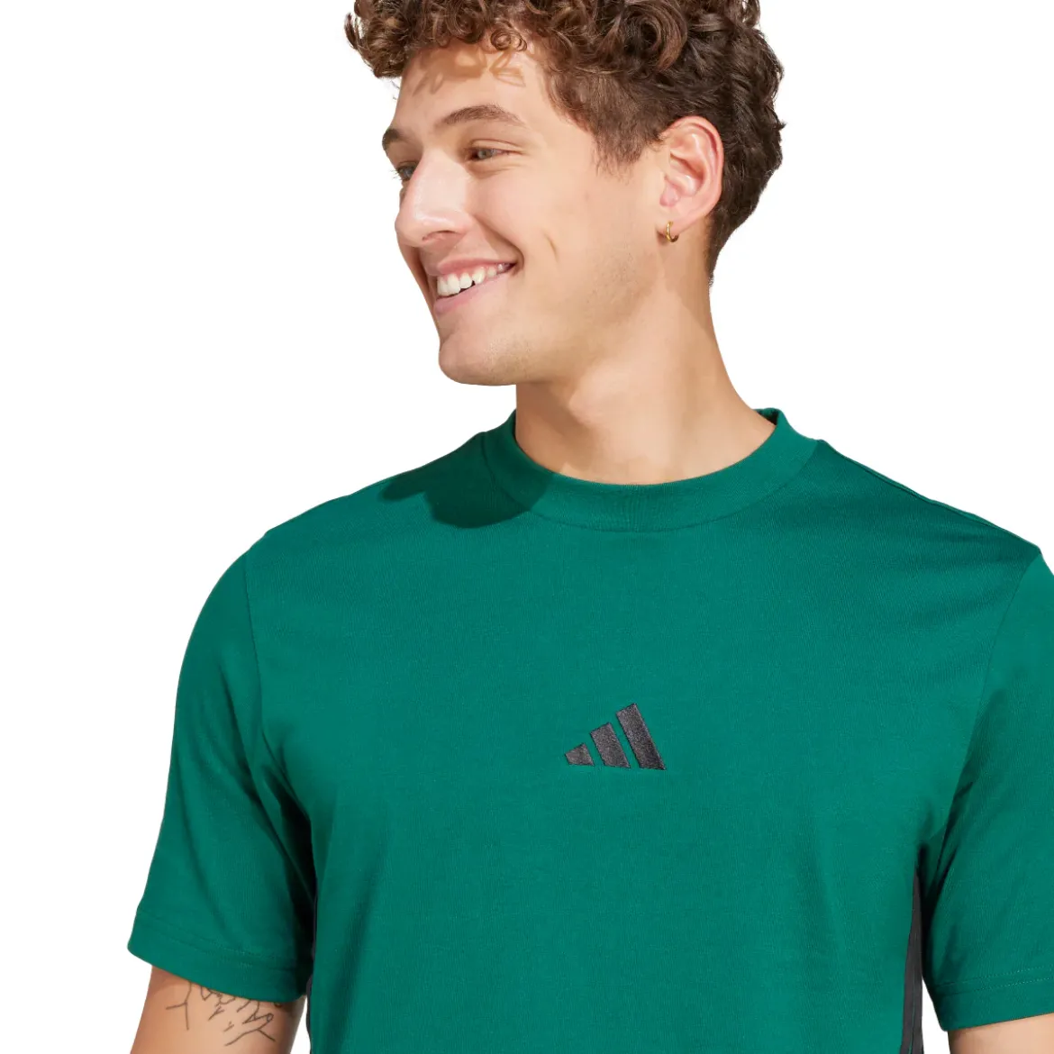 T-shirt verde scuro da Uomo con logo e strisce laterali adidas