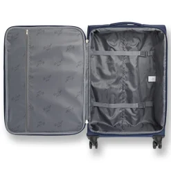 Valigia trolley blu in tessuto con dettagli rossi Romeo Gigli Milano