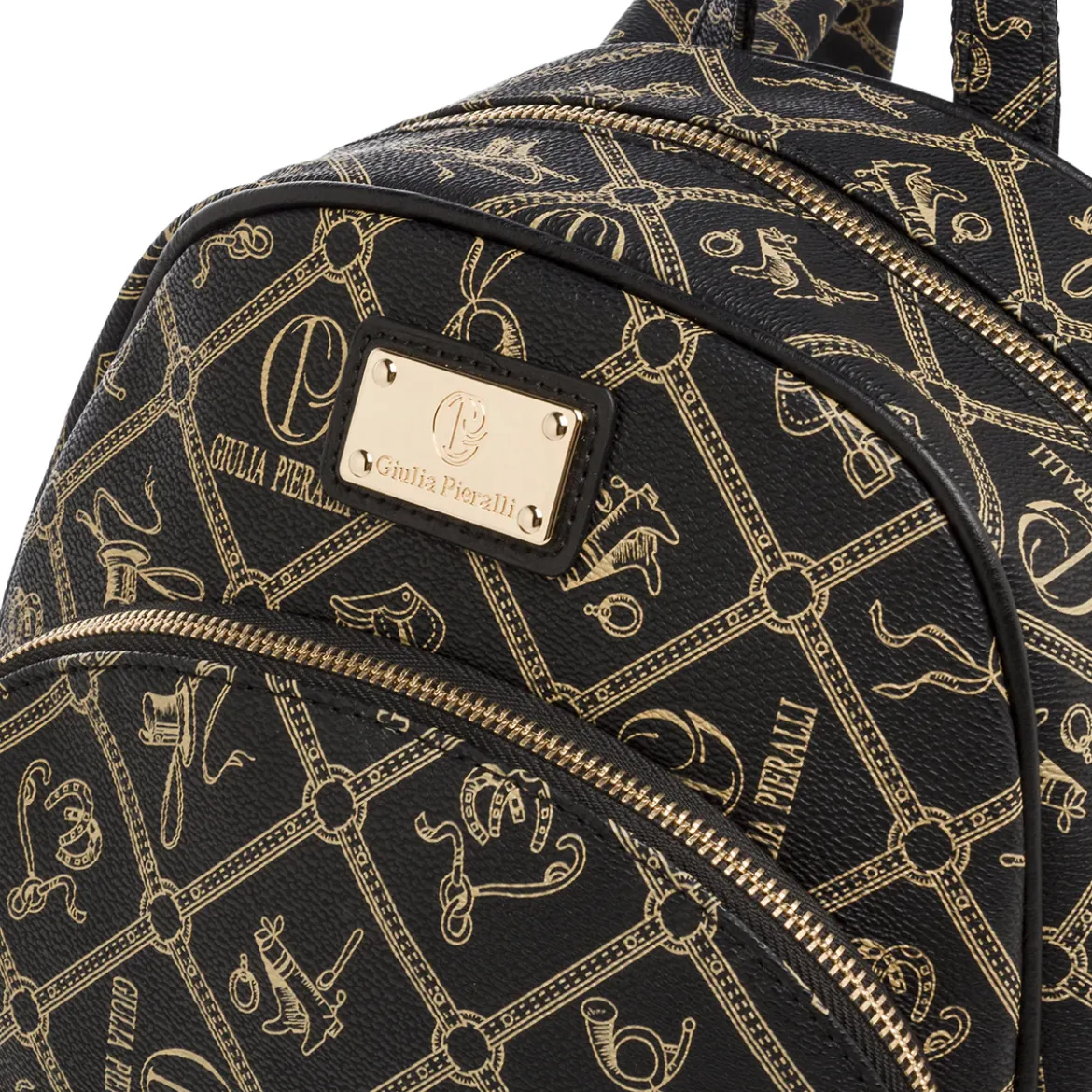 Zaino da donna nero con stampa logo e dettagli dorati Giulia Pieralli