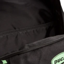 Zaino sportivo nero con dettagli verde fluo e logo Ducati Corse