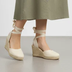 Zeppe in tela beige da Donna con lacci stile espadrillas Lora Ferres